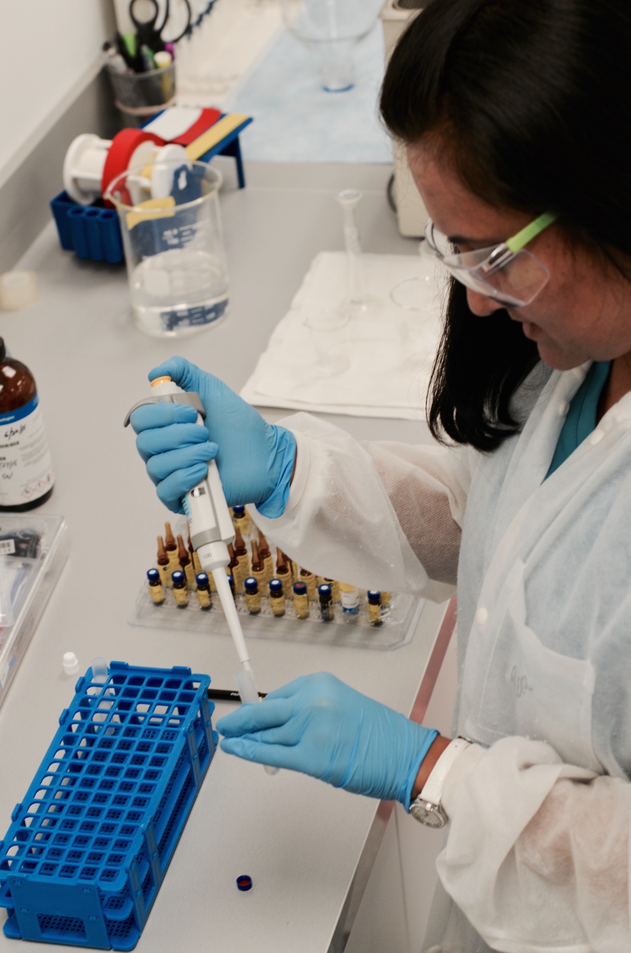 Rena Patel, Laboratory Supervisor, preparing samples